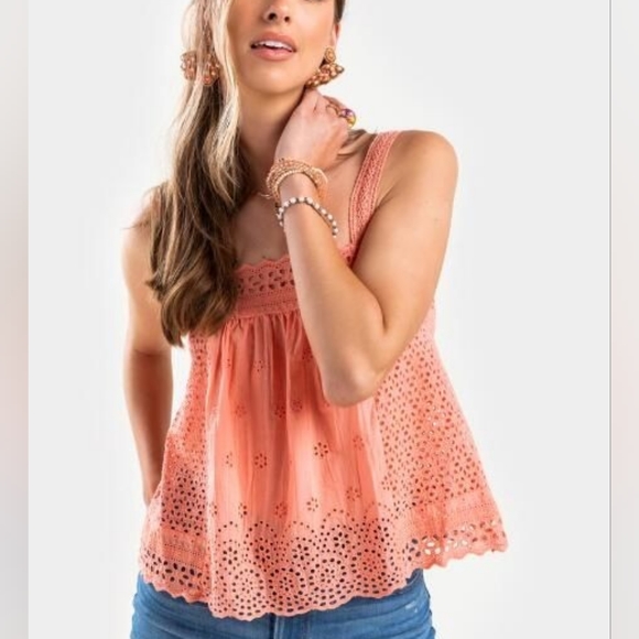 Coco + Jaimeson Eyelet Lace Trim Tank Top - Picture 10 of 13